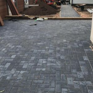 Charcoal Block Paving Driveway, Pathway and Sleepers in Rugby